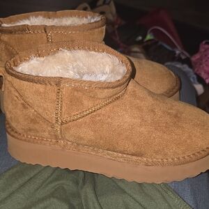 Matisse Tan Suede-Look Faux Shearling Ankle Booties